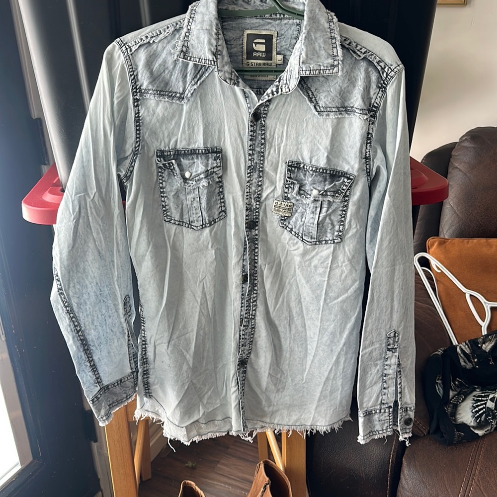 G-Star RAW denim frayed long sleeve shirt